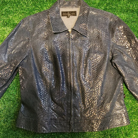 Y2k Baby Phat Blue Python-Print Leather Jacket - Picture 1 of 6